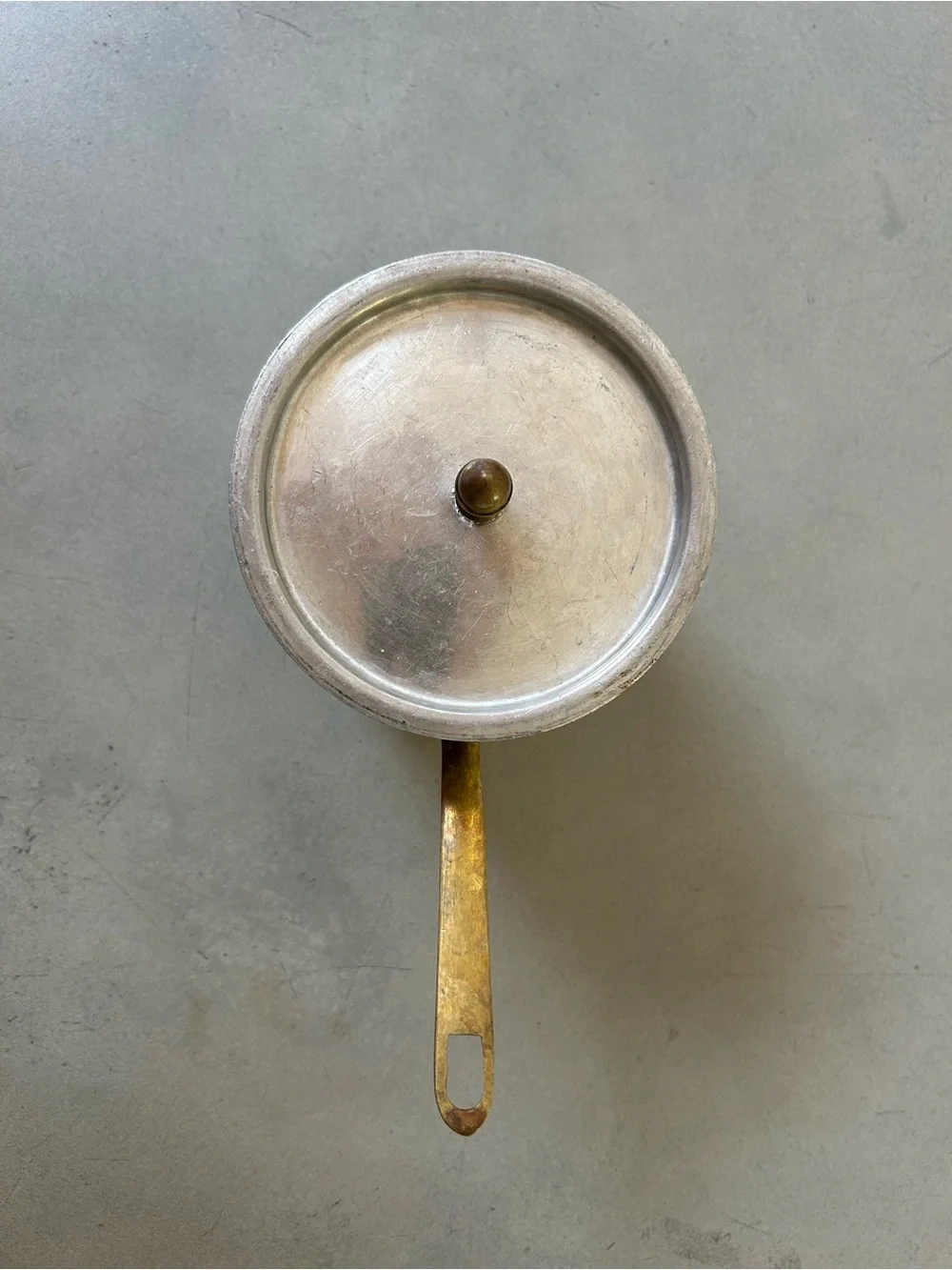 Vintage Maufer France Aluminum Saucepan Pot with Lid Brass Handle